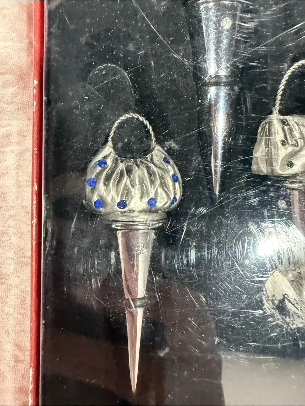 Vintage JC Penny Decorative Silver purse Wine Stoppers - Set of 3